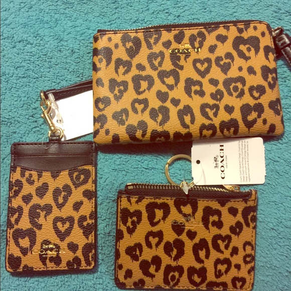 Coach Handbags - Coach Leopard wristlet, coin purse, and lanyard